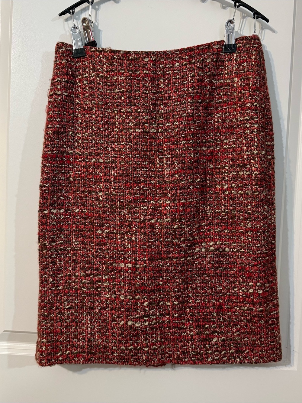 Talbots Petites Bouclé Tweed Pencil Skirt Red Multicolor Lined Career Classic